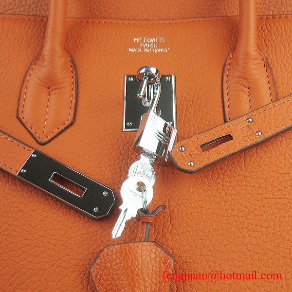 Hermes Birkin 35cm Tendon Veins Leather Bag Orange Silver Hardware